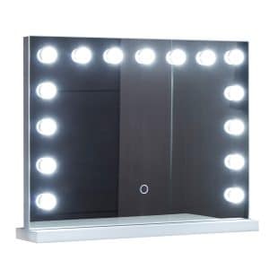 AquamarinÂ® Hollywood spejl - med belysning, 3 lysfarver, dæmpbart, touch, 15 LED-lys, 58 x 43 cm