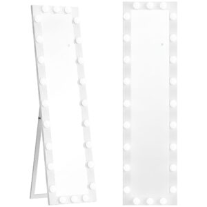 Helfigursspejl 150x40 cm LED-spejl med 24 lyspærer, 3 lysfarver, fritstående eller lænende, hvid