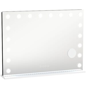 Hollywood makeupspejl med 18 dæmpbare LED-lys, 3 farver, RGB-lys, Bluetooth-højttaler, 10x forstørrelse, hvid