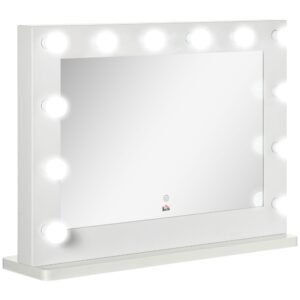 Hollywood-spejl med belysning, touch-betjening, hukommelsesfunktion, 12 dæmpbare LED-lamper, hvid, 80 x 60 cm