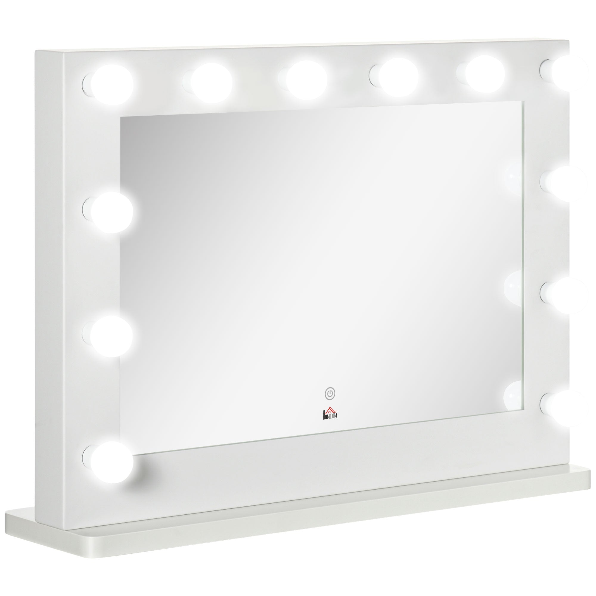 Hollywood-spejl med belysning, touch-betjening, hukommelsesfunktion, 12 dæmpbare LED-lamper, hvid, 80 x 60 cm